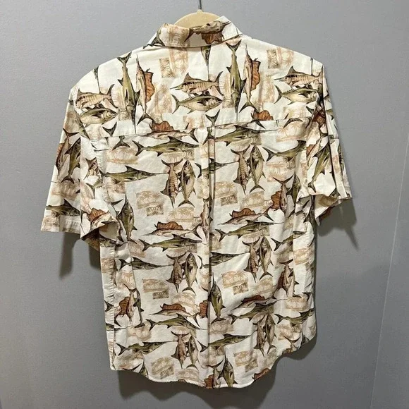 Puritan Mens Brown Marlin Fish Hawaiian Button Down Shirt Small Short Sleeve - Picture 3 of 9